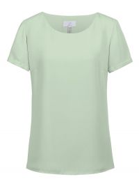 Mintfrüne Damen-Chiffonbluse mit kurzem Arm, fließendem Stoff und modernem T-Shirt-Schnitt für Business und Service.